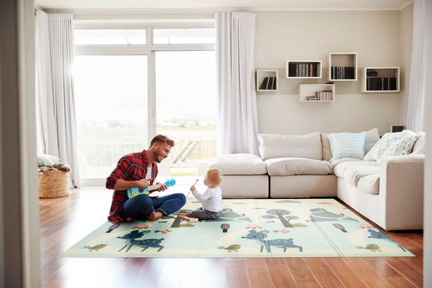 Humbi Tlustá vzdělávací podložka 2W1 z XPE pěny 200x180x1 pastelová silnice stromy jelen kontrastní obrázky