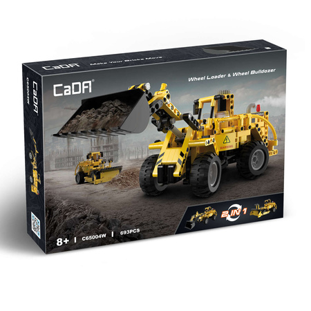 CaDA Construction Blocks 2v1 žlutá stavební vozidla sada nakladač a buldozer 693 kusů