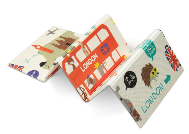 Humbi Oboustranná skládací vzdělávací podložka z XPE pěny 120x180x1cm Londýn, autobus, ulice, Miasto