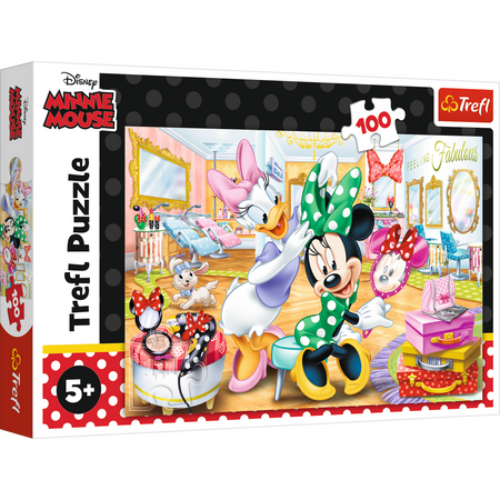 Trefl 16387 Puzzle 100 Minnie Mouse v salonu krásy