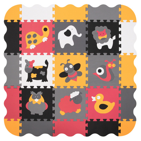 Humbi Vzdělávací podložka 120 x 120 cm Hrací deka Silné pěnové puzzle 30 x 30 cm Zvířata Barva bílá šedá černá růžová oranžová barevná