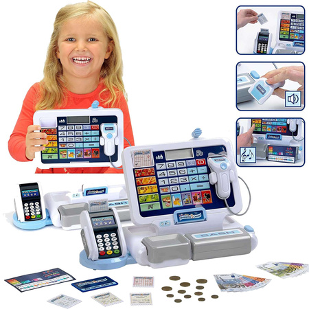 Pokladna pro hračkářství s terminálem a skenerem + příslušenství pro dětské domácí spotřebiče Zvuk Klein
