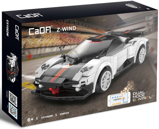 CaDA Construction Blocks Dálkově ovládané sportovní auto Z-Wind White 258 dílků RC závodní auto