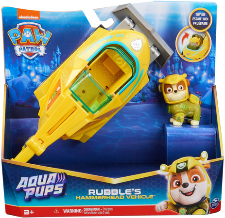 Tlapková patrola Rubble Aqua Pups Vodní psi Hammerhead podvodní vozidlo + figurka