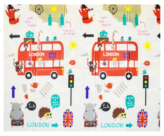 Humbi Oboustranná skládací vzdělávací podložka z XPE pěny 150x180x1cm Londýn, autobus, ulice, Miasto