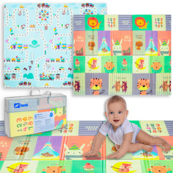 Humbi Oboustranná skládací vzdělávací podložka z XPE pěny 150x180x1cm Zvířata, písmena, čísla Ulice