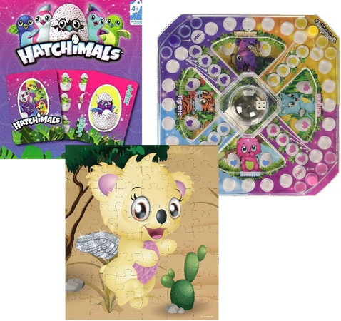Hatchimals 3W1 Balení 3 her Barevné puzzle Společenská rodinná desková hra Člověče a karetní hra Spin Master