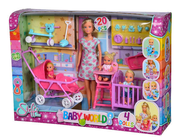 Sada do dětského pokoje Steffi Panenka Love s rodinným kočárkem a boby + příslušenství