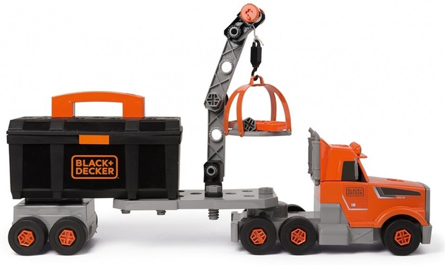 Sada 2W1 Nákladní auto s jeřábem + černý kufr a nářadí Black and Decker Smoby