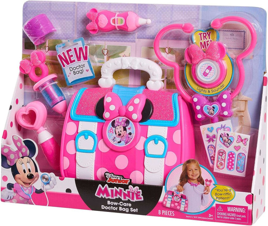 Disney Myszka Minnie Duży zestaw lekarski Lekarz Apteczka 8 elementów światło/dźwięk