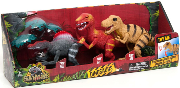 Sada figurek dinosaurů se světly a zvuky 3 ks