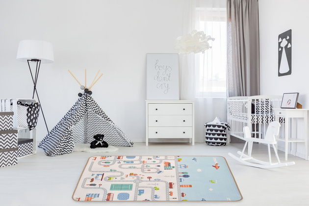 Humbi oboustranná výuková pěnová podložka Ulice Zvířata 180 x 120 x 1 cm pastelová