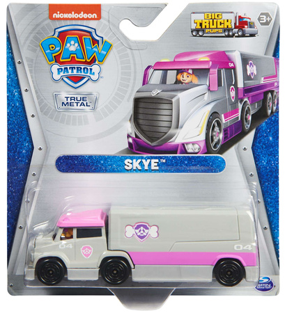 Paw Patrol Skye kovový mini náklaďák Big Truck Pups True Metal Vozidlo šedé a růžové barvy