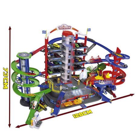 Velká garáž Super City 7 úrovní + 6 aut a lokomotiva se zvukem a světlem
