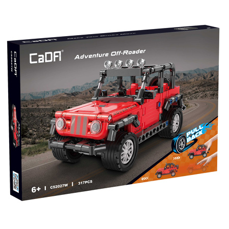 CaDA Stavební kostky Terénní vozidlo červené velké auto Adventure Off-Roader pull-back drive 317 kusů