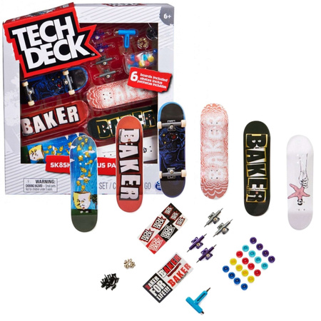 Sada Tech Deck Sk8Shop 6 barevných skateboardů Bonus Pack Baker samolepky + příslušenství