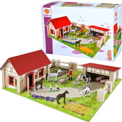 Dřevěný statek + figurky zvířat 23 kusů
