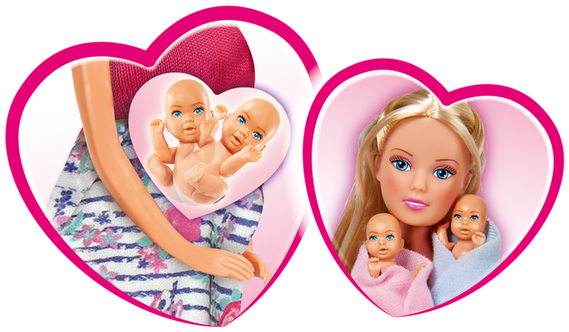 Panenka Steffi těhotenská dvojčata, 2 bobíky, komoda + příslušenství