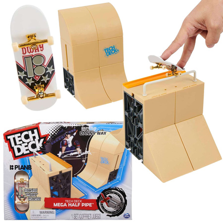 Sada Tech Deck fingerboard rampa Mega Half Pipe + barevný skateboard X-Connect 60 prvků 6+