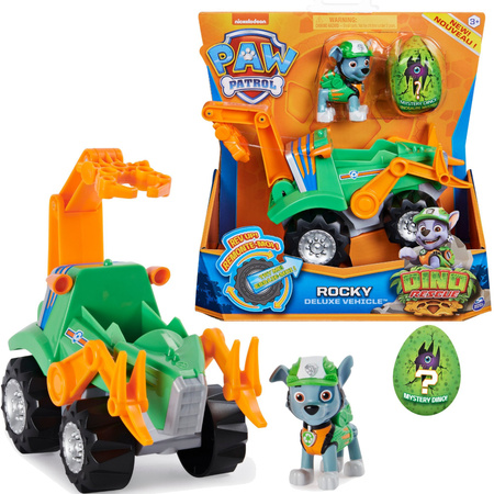 Psí hlídka 3 v 1 Rocky Dino Rescue figurka + velké auto + dinosaurus s překvapením