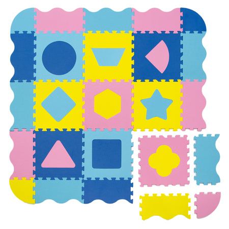 Humbi Vzdělávací podložka 120 x 120 cm Ohrádka Silné pěnové puzzle 30 x 30 cm Tvary Barva žlutá modrá růžová