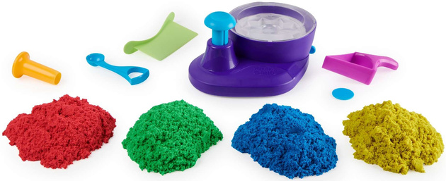 Plastová stavebnice Kinetic Sand Barevný kinetický písek 907g Míchací stroj Swirl n' Surprise + příslušenství