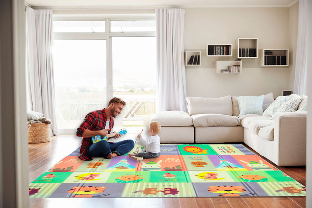 Humbi Oboustranná skládací vzdělávací podložka z XPE pěny 150x180x1cm Zvířata, písmena, čísla Ulice