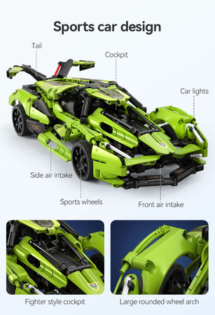CaDA Construction Blocks Dálkově ovládané velké sportovní auto Green Blade Car 432 kusů RC Dual Mode